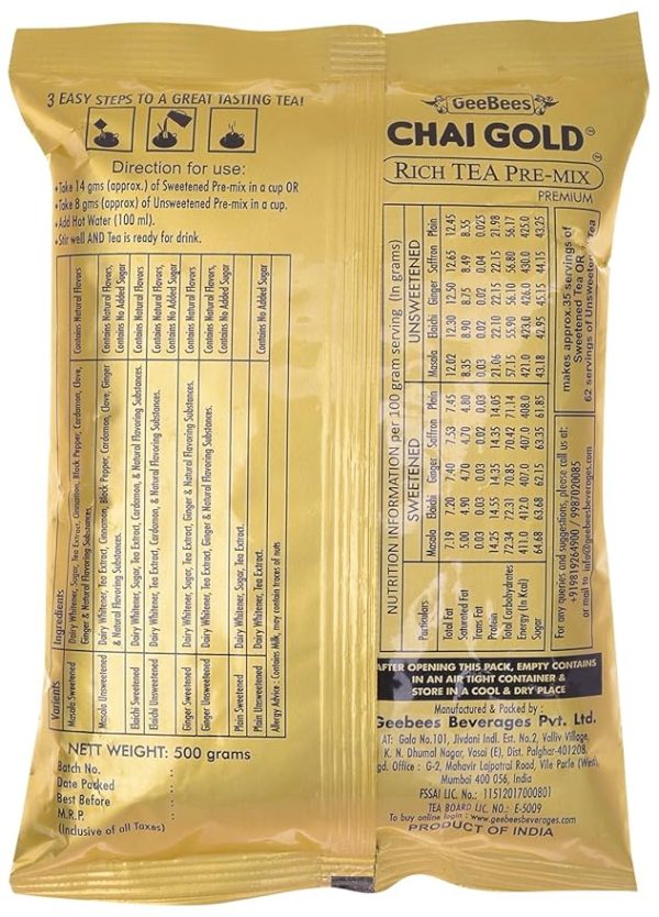 Geebees Chai Gold Instant Premix Masala Tea Unsweetened, 500gms - Image 2