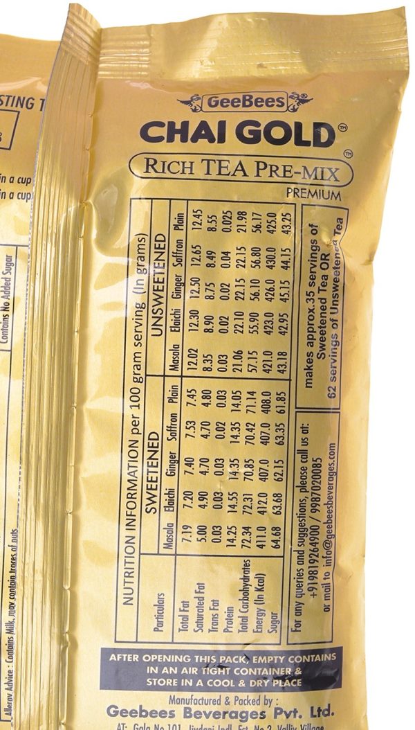 GeeBees Chai Gold Instant Premix Plain Tea Sweetened, 500gms - Image 3